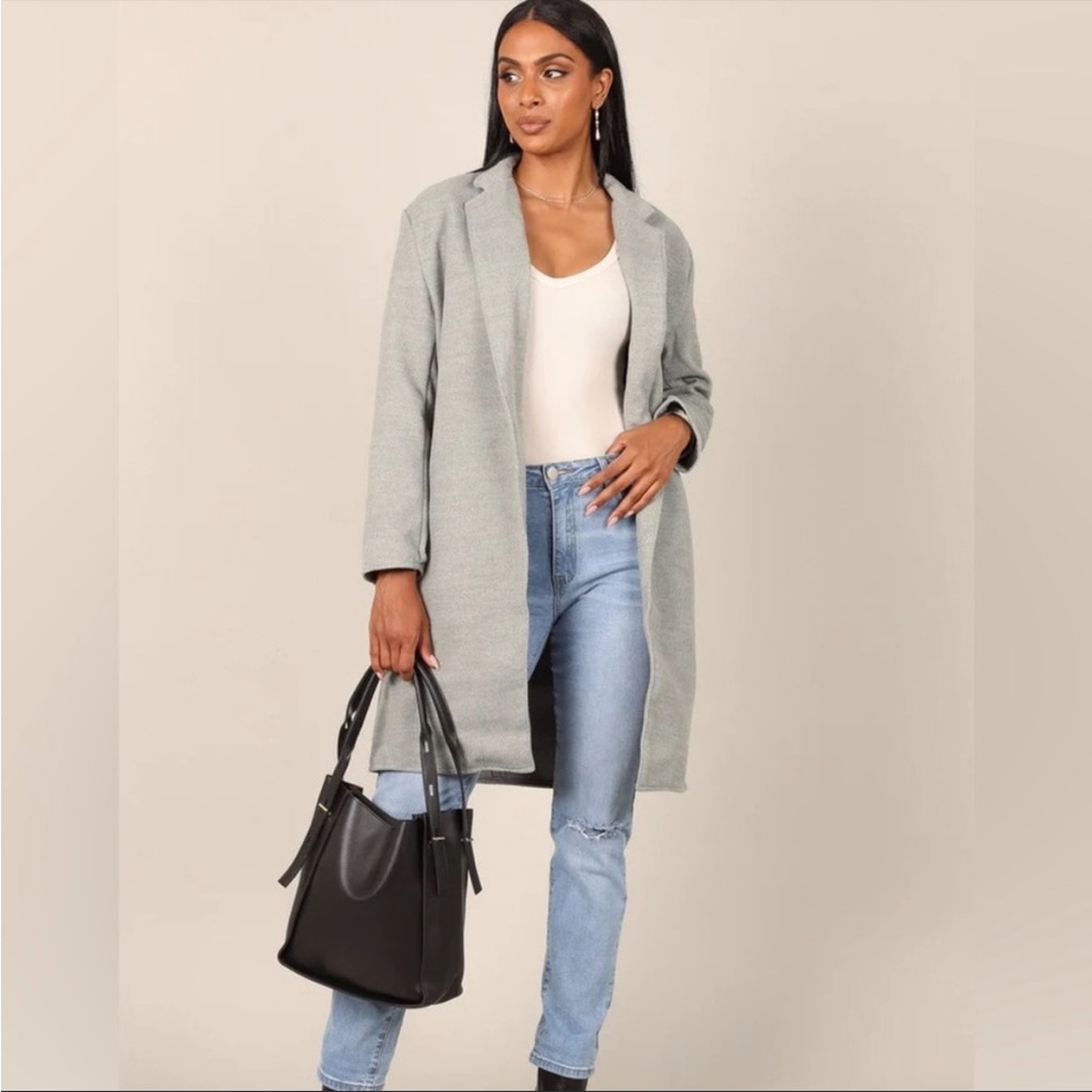 NWT Petal & Pup Long Grey Coat Lightweight Single Button Collared Coat - Picture 3 of 9